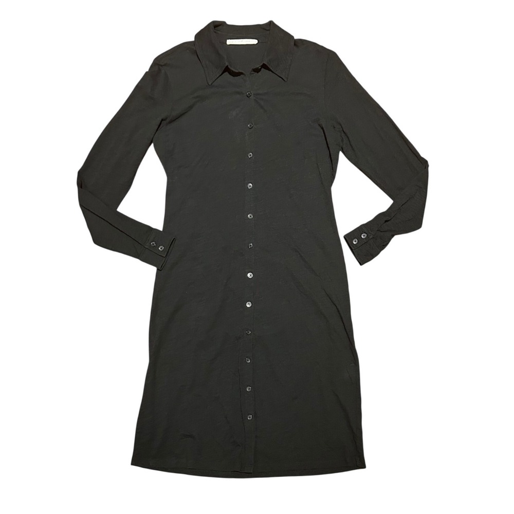 Peruvian Connection Shirt Dress Sz‎ Small Black Cotton Button Up Long Sleeve